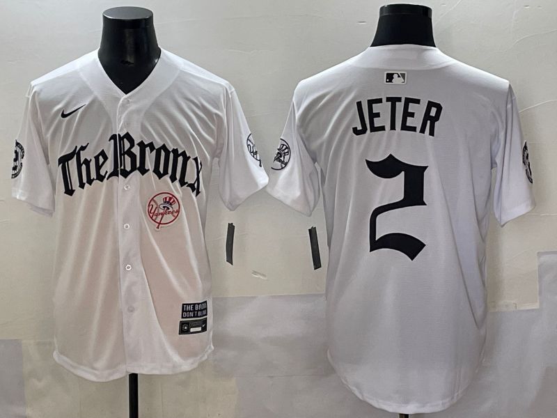 Men 2025 New York Yankees #2 Jeter White Five generations Joint Name Nike MLB Jersey style 6